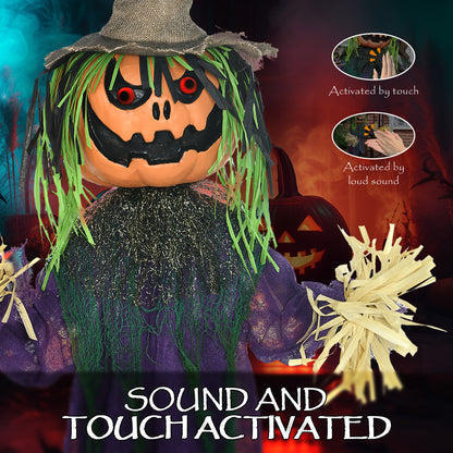 Animated Pumpkin Scarecrow Halloween Decoration - 114cm