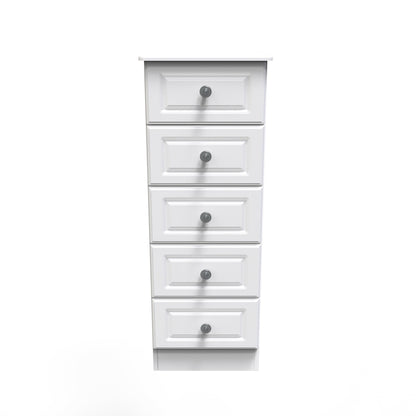 Pembroke Tall Tallboy White 5 Drawers 40cm