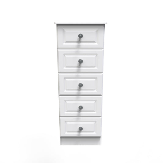 Pembroke Tall Tallboy White 5 Drawers 40cm