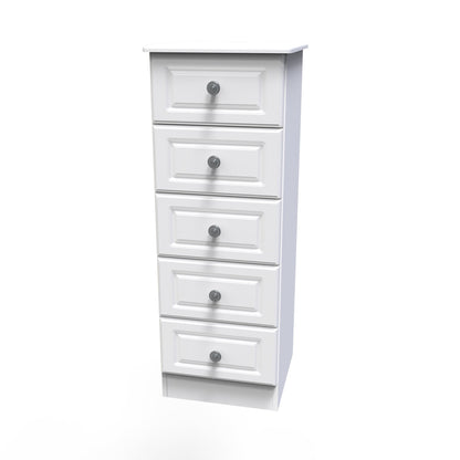 Pembroke Tall Tallboy White 5 Drawers 40cm