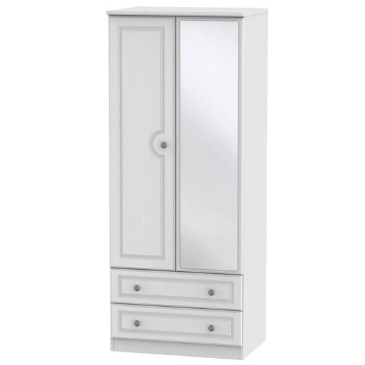 Pembroke Tall Mirror Wardrobe White 2 Doors 2 Drawers 74cm