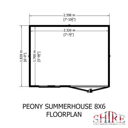 Shire Peony 7' 4" x 8' 4" Pent Summerhouse - Premium Dip Treated Shiplap
