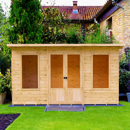 Shire Peony 7' 4" x 12' 3" Pent Summerhouse - Premium Dip Treated Shiplap