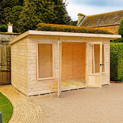 Shire Peony 7' 4" x 12' 3" Pent Summerhouse - Premium Dip Treated Shiplap