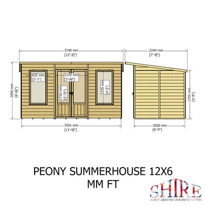 Shire Peony 7' 4" x 12' 3" Pent Summerhouse - Premium Dip Treated Shiplap