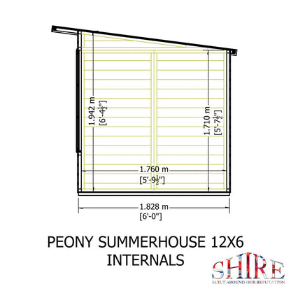 Shire Peony 7' 4" x 12' 3" Pent Summerhouse - Premium Dip Treated Shiplap