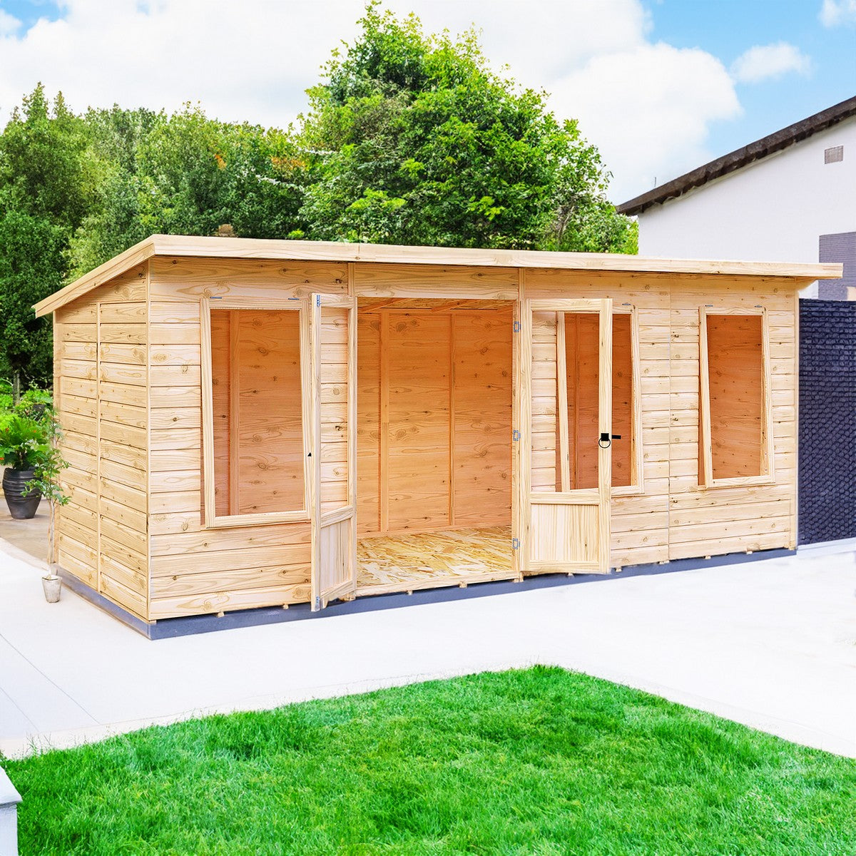 Shire Peony 7' 4" x 16' 2" Pent Summerhouse - Premium Dip Treated Shiplap