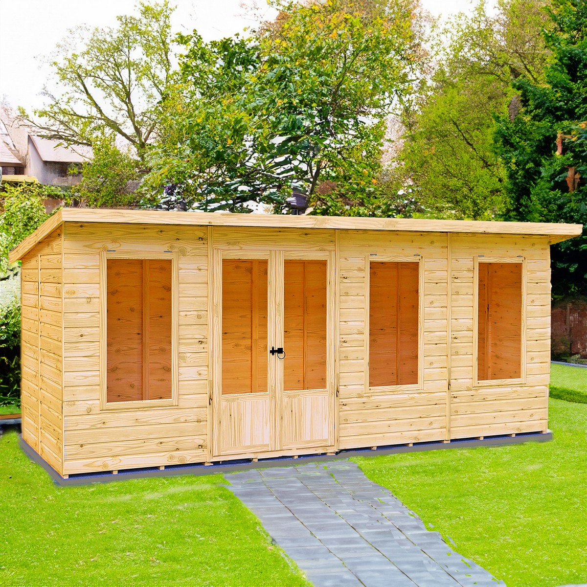 Shire Peony 7' 4" x 16' 2" Pent Summerhouse - Premium Dip Treated Shiplap