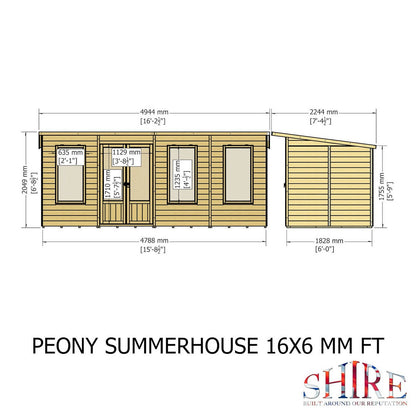 Shire Peony 7' 4" x 16' 2" Pent Summerhouse - Premium Dip Treated Shiplap