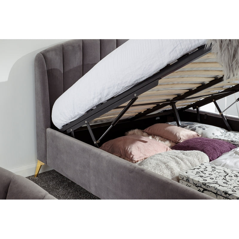 GFW Pettine Double Ottoman Bed Wood & Fabric Grey 5 x 7ft