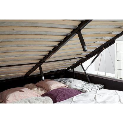 GFW Pettine Double Ottoman Bed Wood & Fabric Grey 5 x 7ft