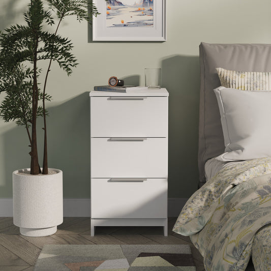 Plymouth Bedside Table White 3 Drawers 37cm