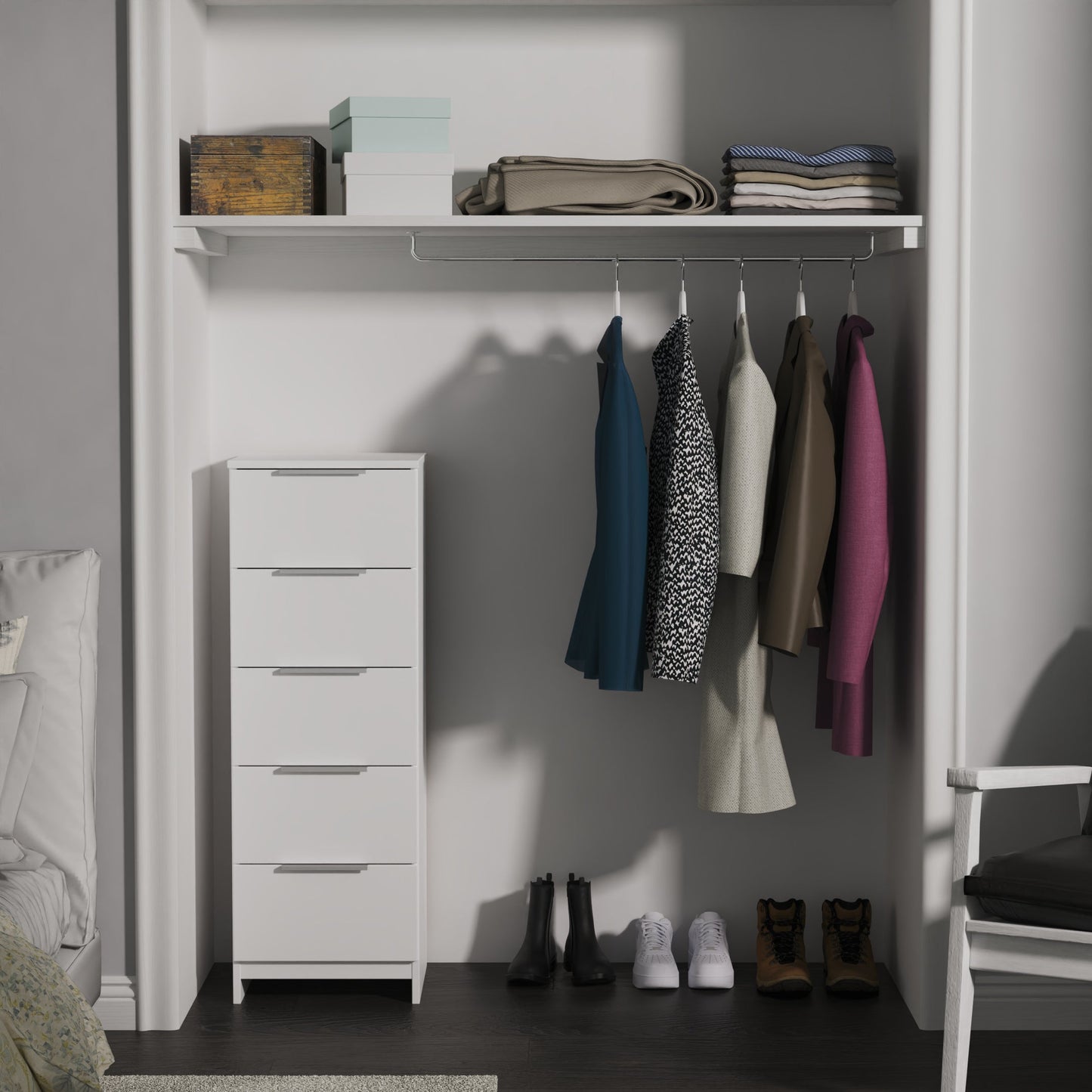 Plymouth Tall Tallboy White 5 Drawers 37cm