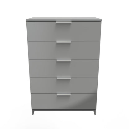 Plymouth Tall Chest of Drawers Grey 5 Drawers 74cm