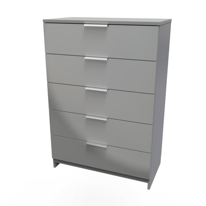 Plymouth Tall Chest of Drawers Grey 5 Drawers 74cm