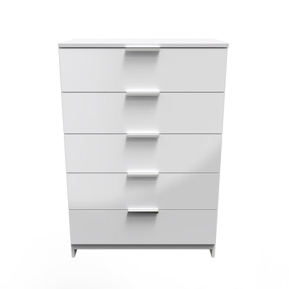 Plymouth Tall Chest of Drawers White 5 Drawers 74cm