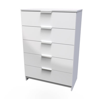 Plymouth Tall Chest of Drawers White 5 Drawers 74cm