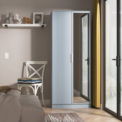 Plymouth Tall Mirror Wardrobe Light Blue 2 Doors 1 Shelf 74cm