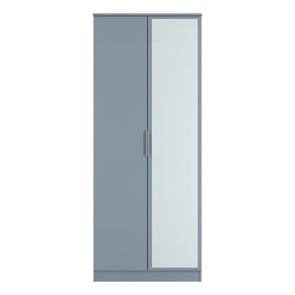 Plymouth Tall Mirror Wardrobe Light Blue 2 Doors 1 Shelf 74cm