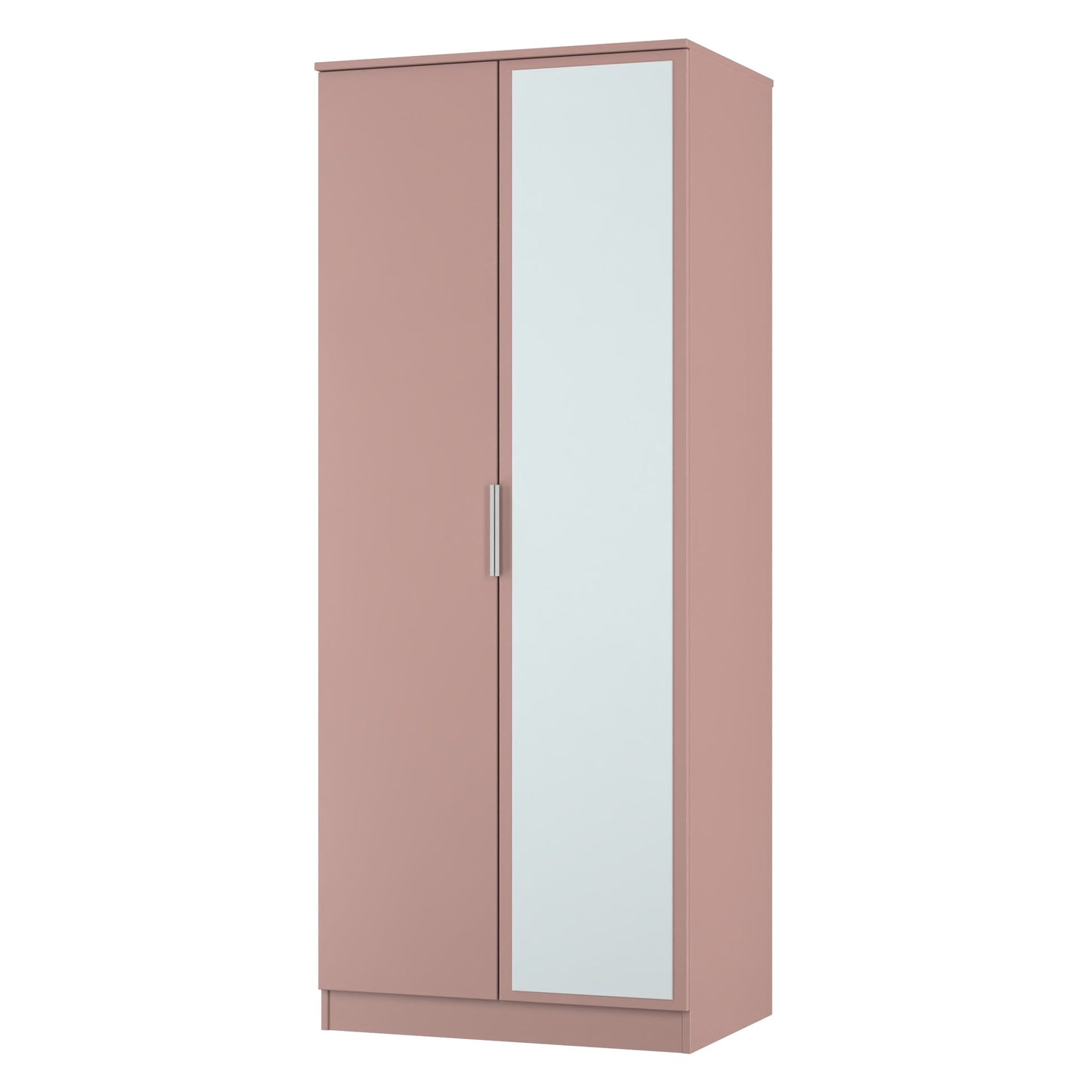 Plymouth Tall Mirror Wardrobe Pink 2 Doors 1 Shelf 74cm