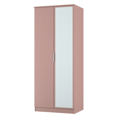 Plymouth Tall Mirror Wardrobe Pink 2 Doors 1 Shelf 74cm