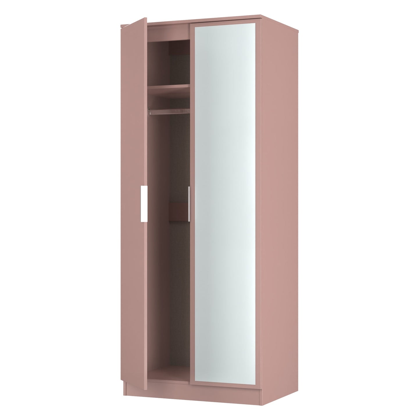 Plymouth Tall Mirror Wardrobe Pink 2 Doors 1 Shelf 74cm