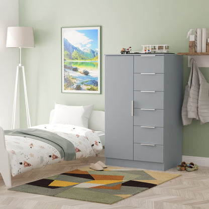 Plymouth Tall Wardrobe Light Blue 1 Door 1 Shelf 5 Drawers 74cm