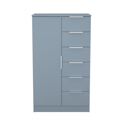 Plymouth Tall Wardrobe Light Blue 1 Door 1 Shelf 5 Drawers 74cm