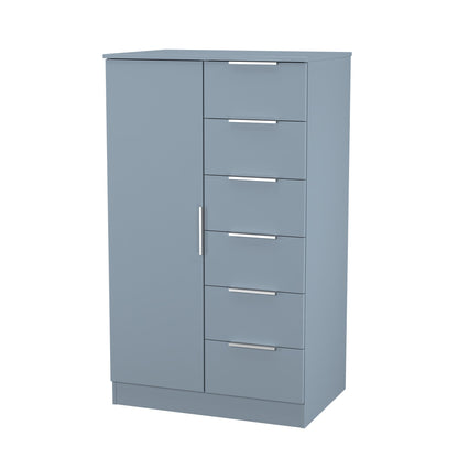 Plymouth Tall Wardrobe Light Blue 1 Door 1 Shelf 5 Drawers 74cm