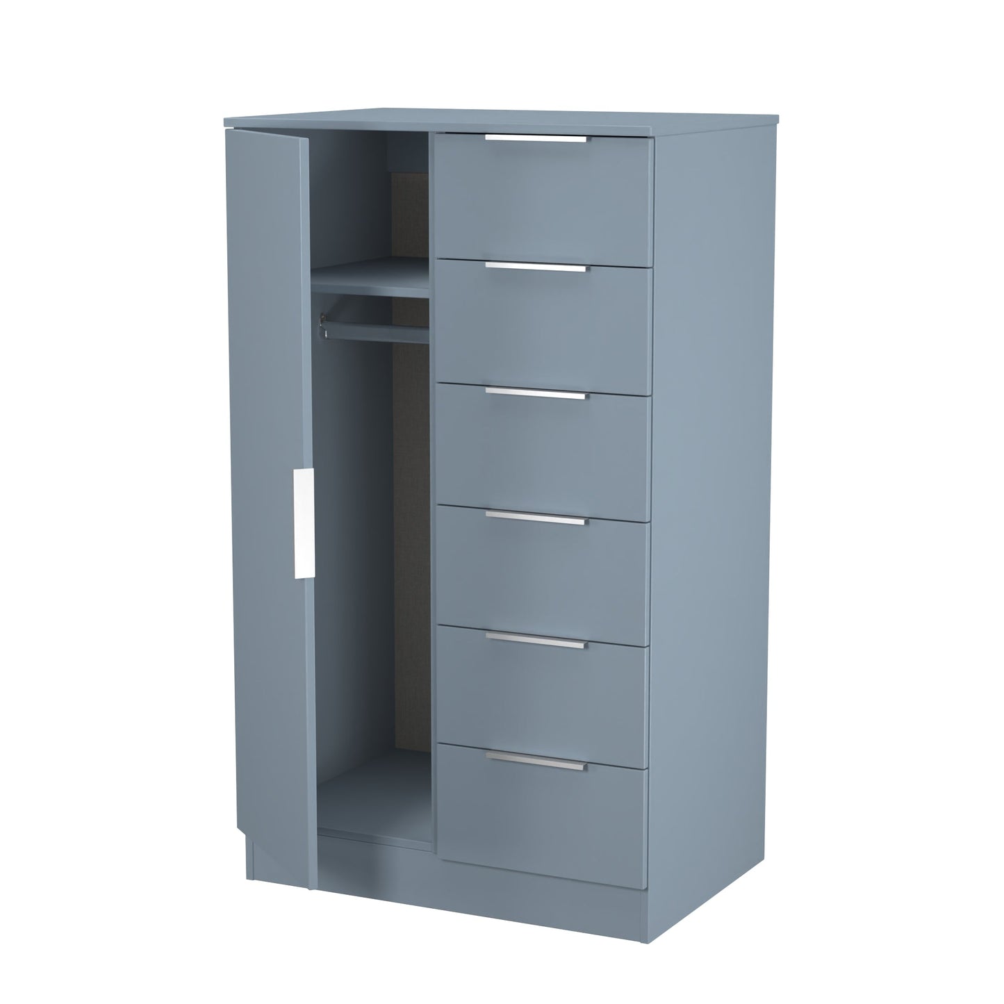 Plymouth Tall Wardrobe Light Blue 1 Door 1 Shelf 5 Drawers 74cm
