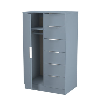 Plymouth Tall Wardrobe Light Blue 1 Door 1 Shelf 5 Drawers 74cm