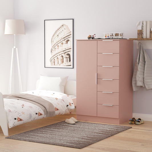 Plymouth Tall Wardrobe Pink 1 Door 1 Shelf 5 Drawers 74cm