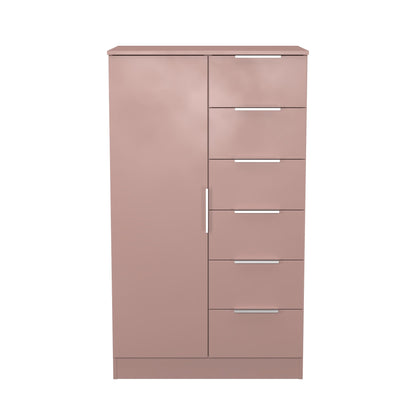 Plymouth Tall Wardrobe Pink 1 Door 1 Shelf 5 Drawers 74cm