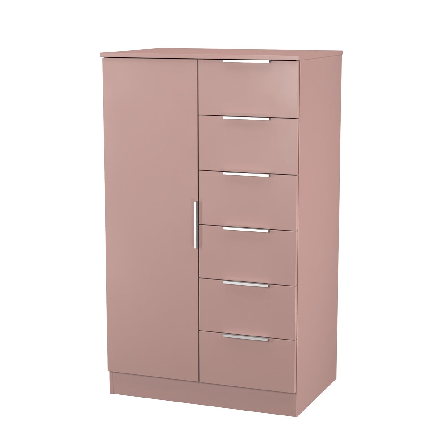 Plymouth Tall Wardrobe Pink 1 Door 1 Shelf 5 Drawers 74cm