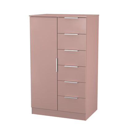 Plymouth Tall Wardrobe Pink 1 Door 1 Shelf 5 Drawers 74cm