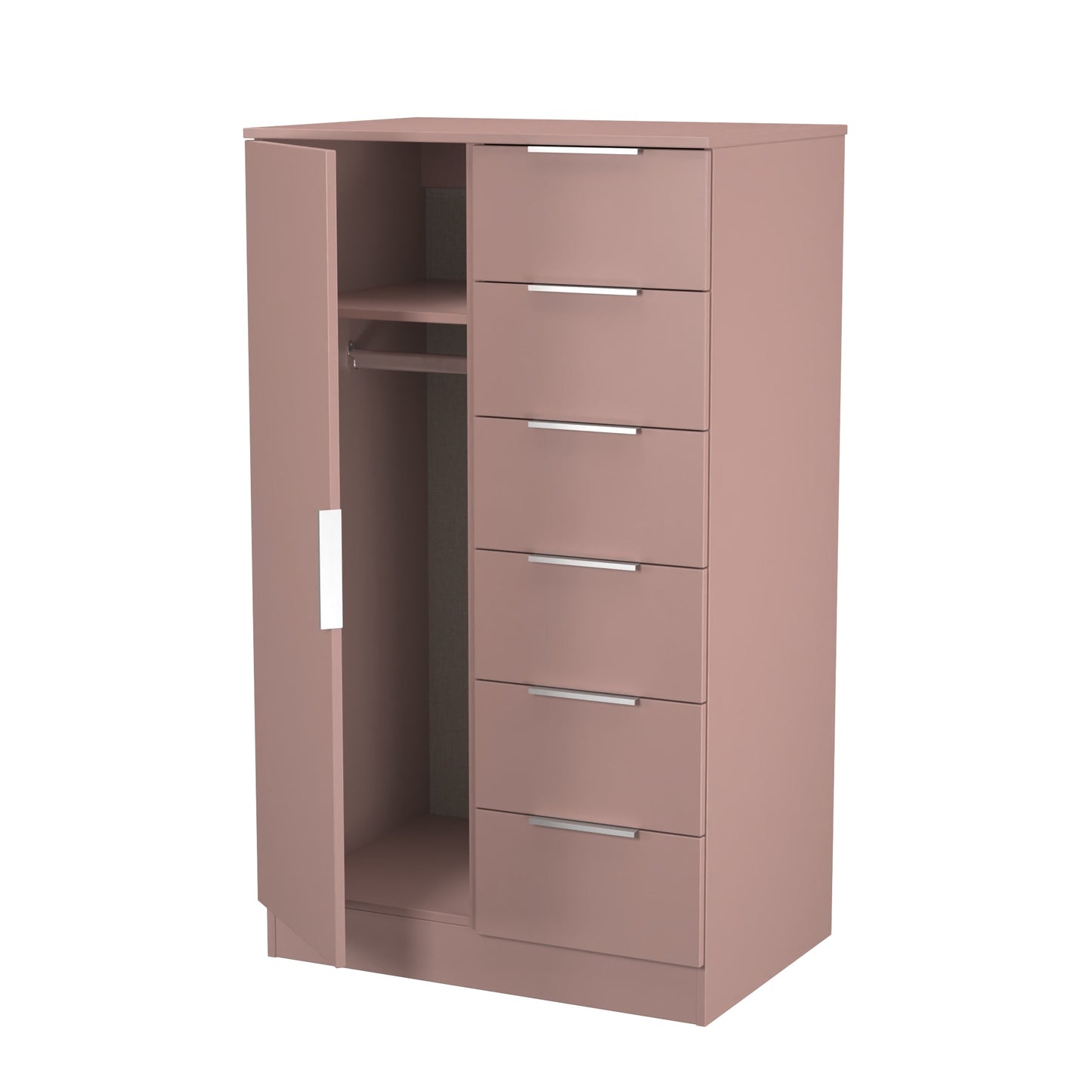 Plymouth Tall Wardrobe Pink 1 Door 1 Shelf 5 Drawers 74cm