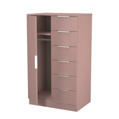 Plymouth Tall Wardrobe Pink 1 Door 1 Shelf 5 Drawers 74cm