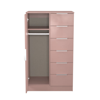 Plymouth Tall Wardrobe Pink 1 Door 1 Shelf 5 Drawers 74cm