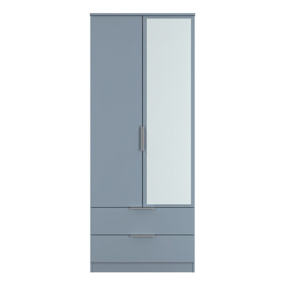 Plymouth Tall Mirror Wardrobe Light Blue 2 Doors 1 Shelf 2 Drawers 74cm