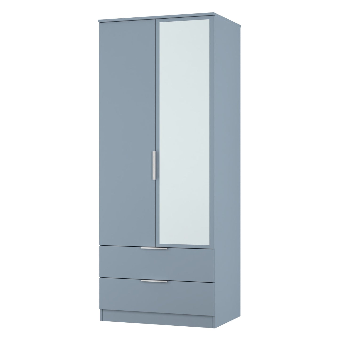 Plymouth Tall Mirror Wardrobe Light Blue 2 Doors 1 Shelf 2 Drawers 74cm