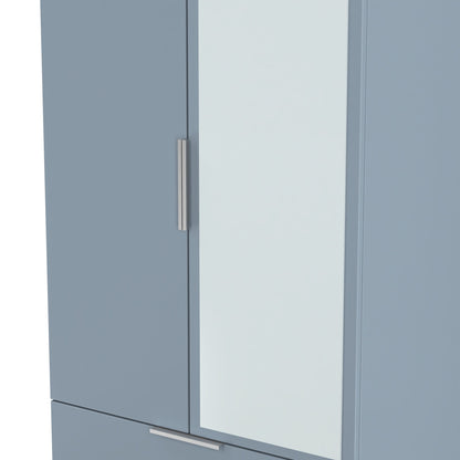 Plymouth Tall Mirror Wardrobe Light Blue 2 Doors 1 Shelf 2 Drawers 74cm