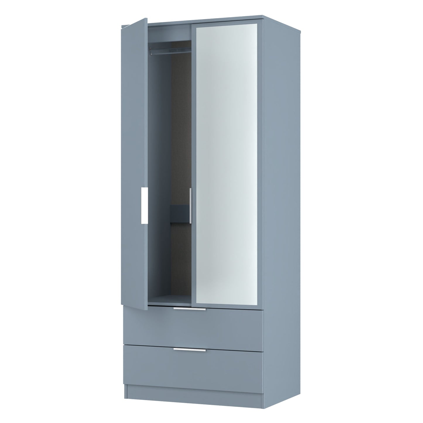 Plymouth Tall Mirror Wardrobe Light Blue 2 Doors 1 Shelf 2 Drawers 74cm