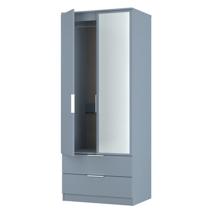 Plymouth Tall Mirror Wardrobe Light Blue 2 Doors 1 Shelf 2 Drawers 74cm