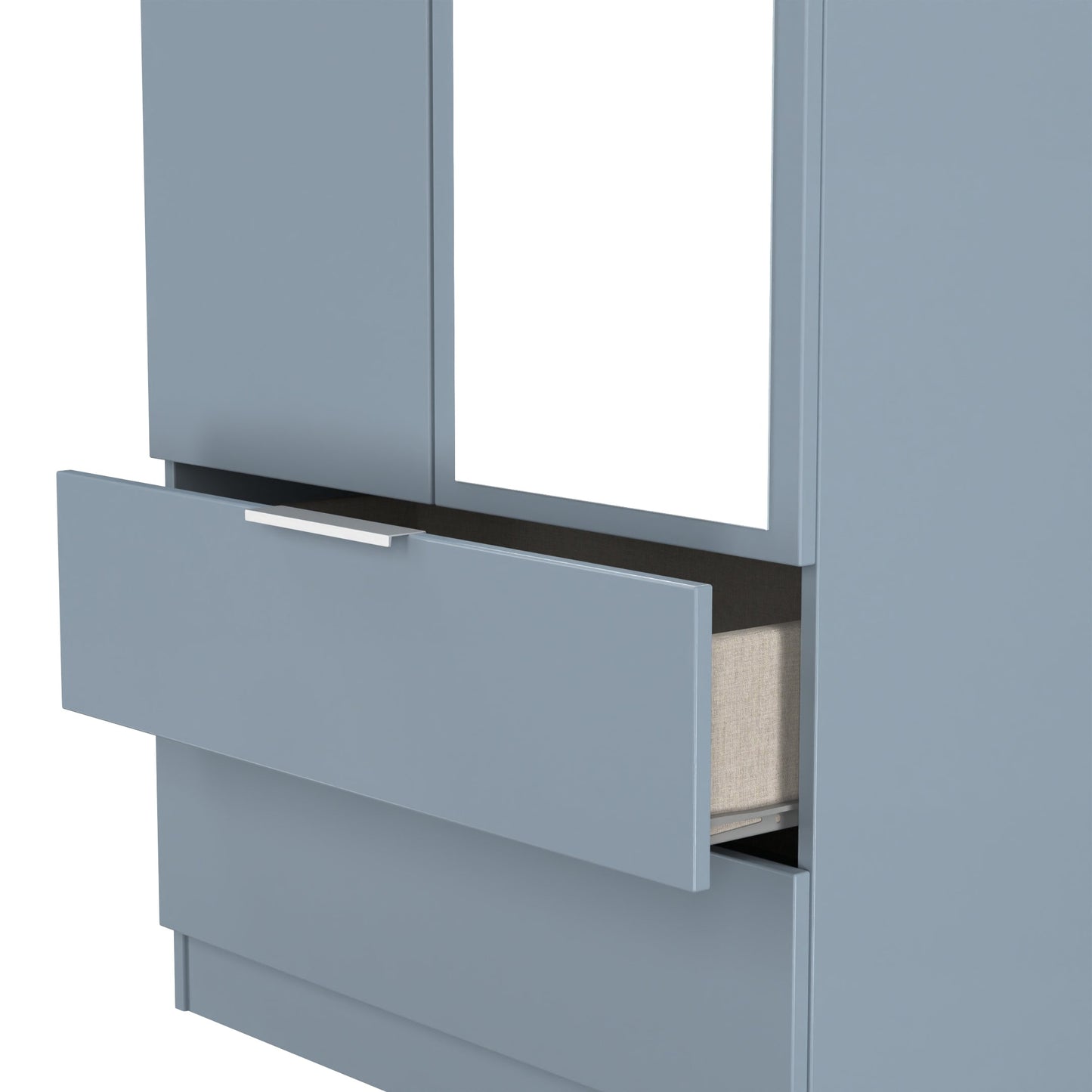 Plymouth Tall Mirror Wardrobe Light Blue 2 Doors 1 Shelf 2 Drawers 74cm