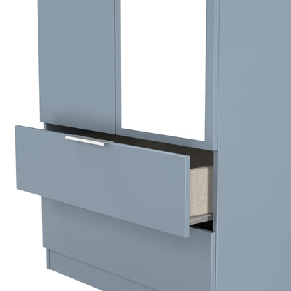 Plymouth Tall Mirror Wardrobe Light Blue 2 Doors 1 Shelf 2 Drawers 74cm