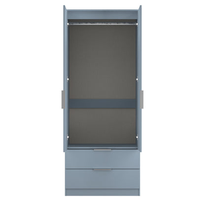 Plymouth Tall Mirror Wardrobe Light Blue 2 Doors 1 Shelf 2 Drawers 74cm