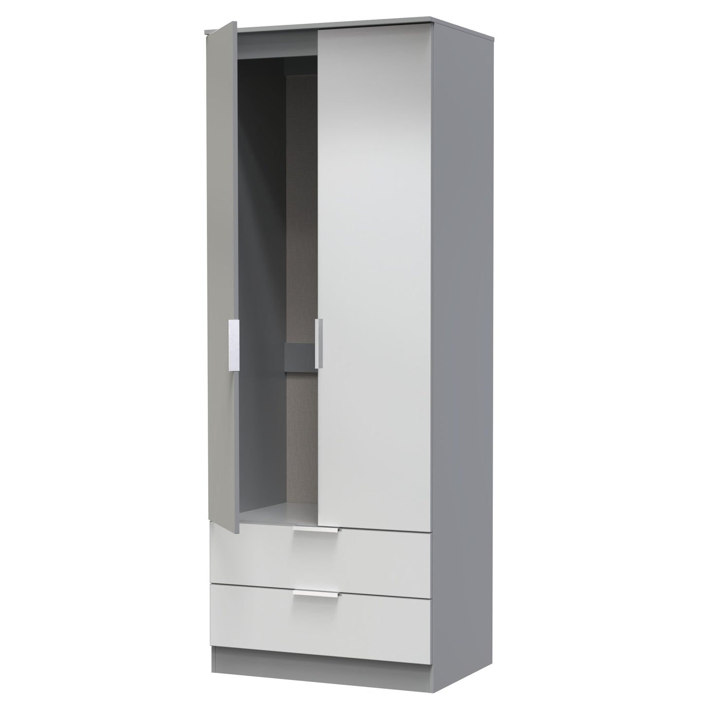 Plymouth Tall Wardrobe Grey 2 Doors 2 Drawers 74cm