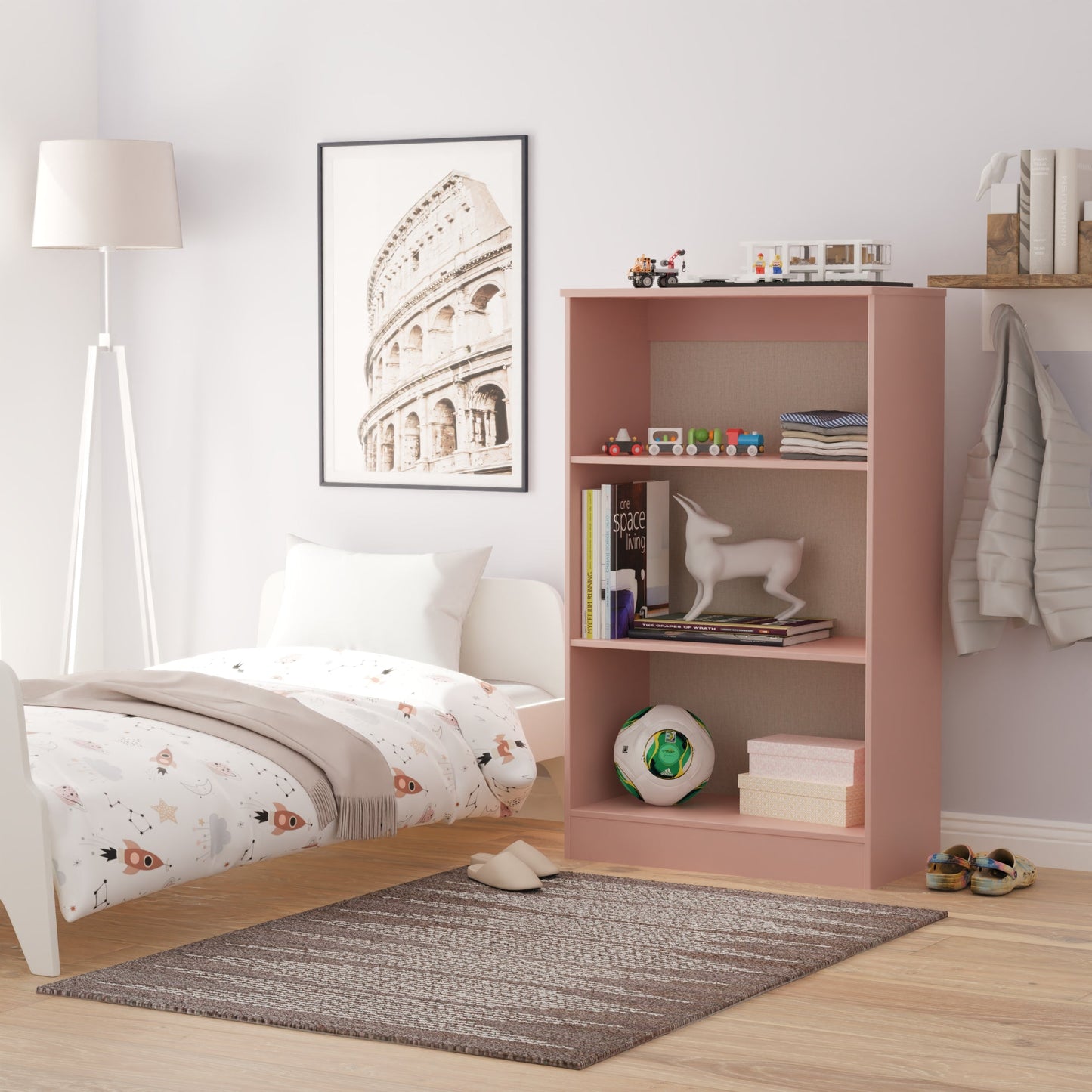 Plymouth Tall Bookcase Pink 3 Shelves 74cm