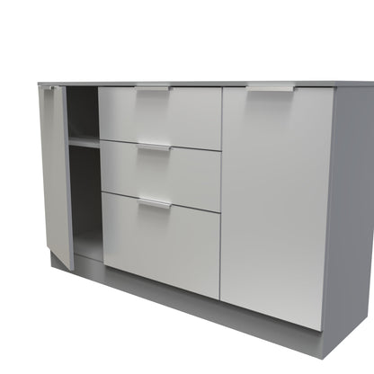 Plymouth Large Sideboard Grey 2 Doors 1 Shelf 3 Drawers 126cm