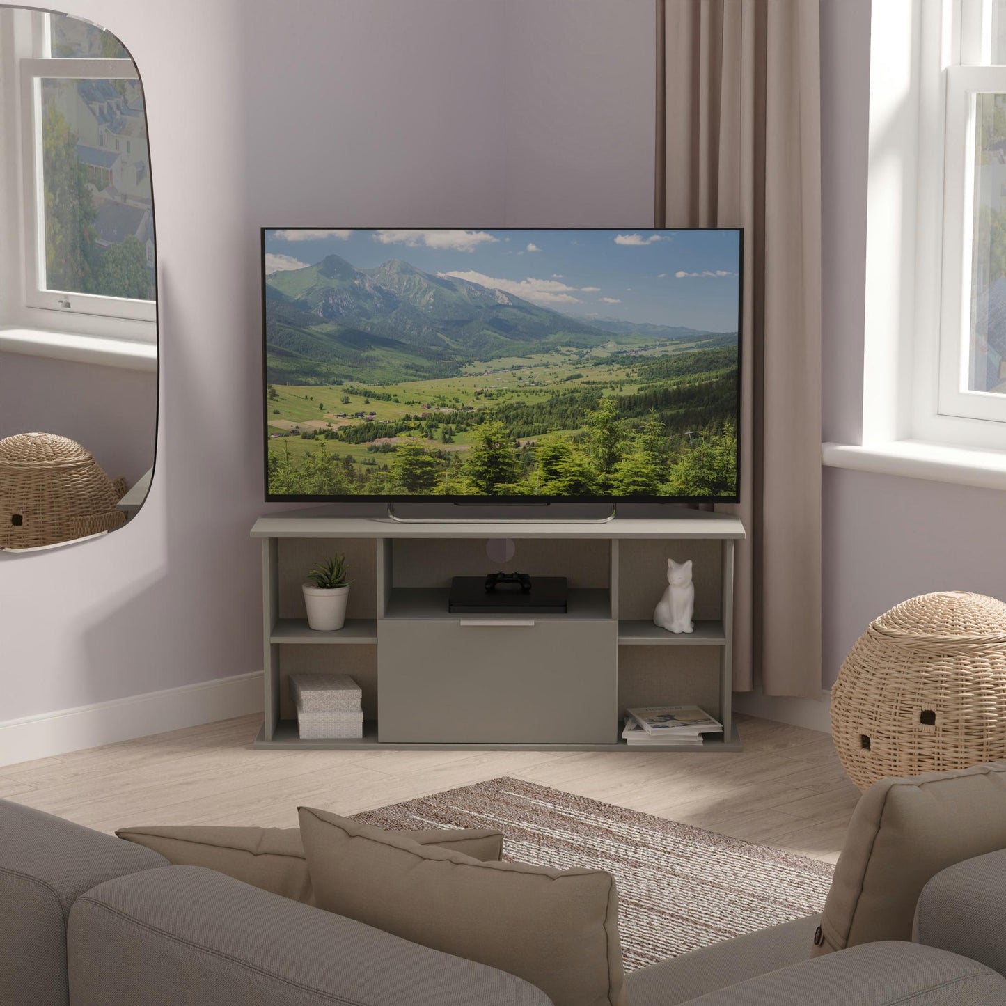 Plymouth Corner Corner TV Unit Grey 5 Shelves 1 Drawer 110cm